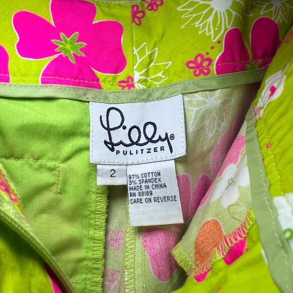 Vintage Lilly Pulitzer Women’s Pants Sz 2 Cropped Floral Green Pink 28x23 Cotton - Picture 3 of 4